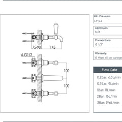 Black Lever 3-Hole Basin Mixer Tap - Chrome technical details 