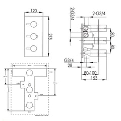 Black concealed shower mixer - Technical drawing