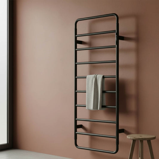 Black electric towel rail with thermostat 