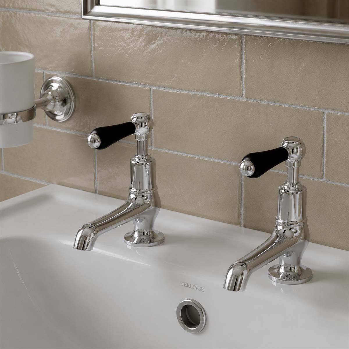 Black levers Victorian basin pillar taps - chrome 