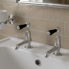Black levers Victorian basin pillar taps - chrome 