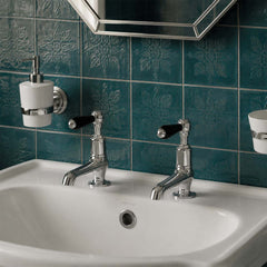 Black levers traditional basin pillar taps - chrome 