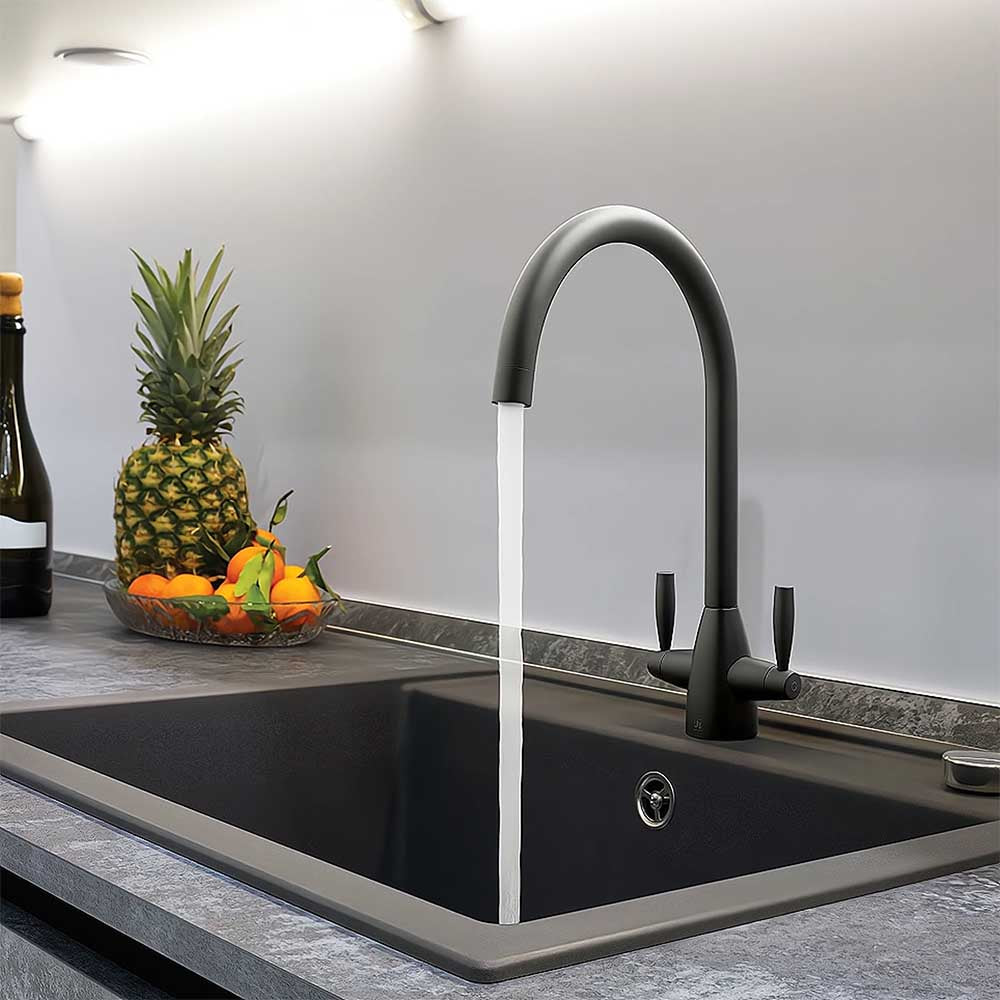 Deck-Mounted Kitchen Tap with Twin Lever- Matt-Black