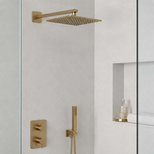 Brushed Gold Square Shower Head 250mm and Shower Arm - 400mm Ireland 1200