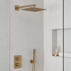 Brushed Gold Square Shower Head 250mm and Shower Arm - 400mm Ireland