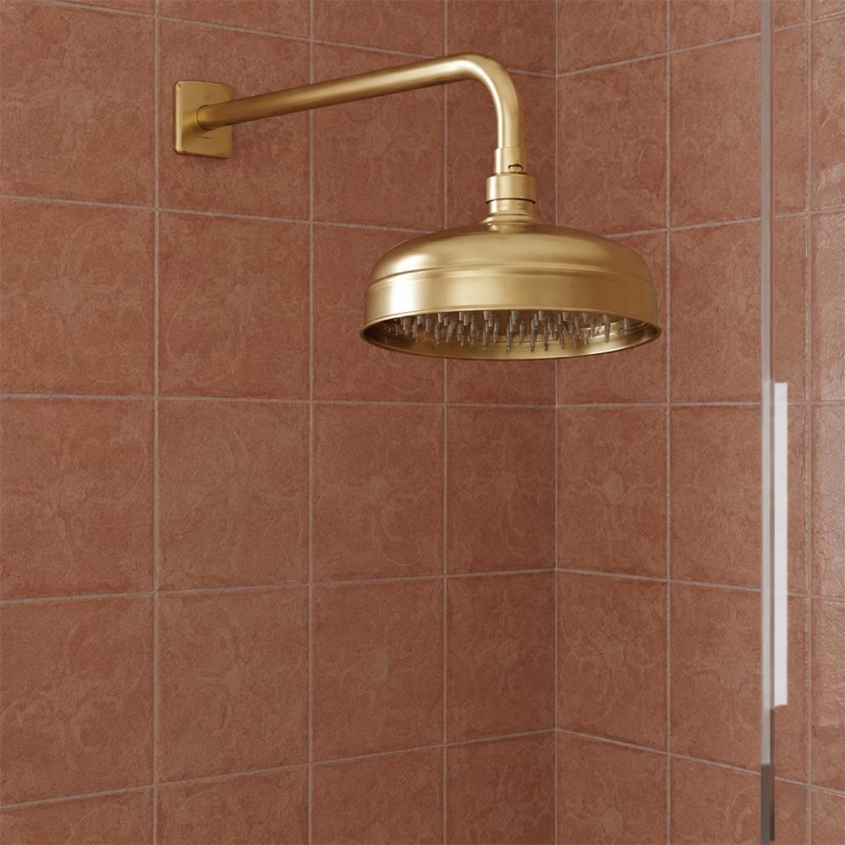 Brushed Brass Wall Shower Arm 400mm and Shower Head 200mm