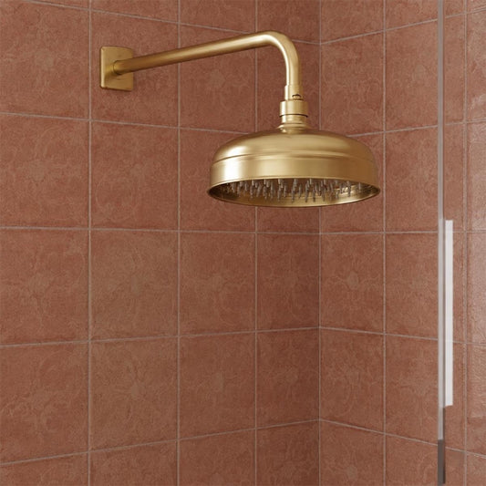 Brushed Brass Wall Shower Arm 400mm and Shower Head 200mm 1200