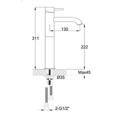 Modern sink tap - Technical drawing