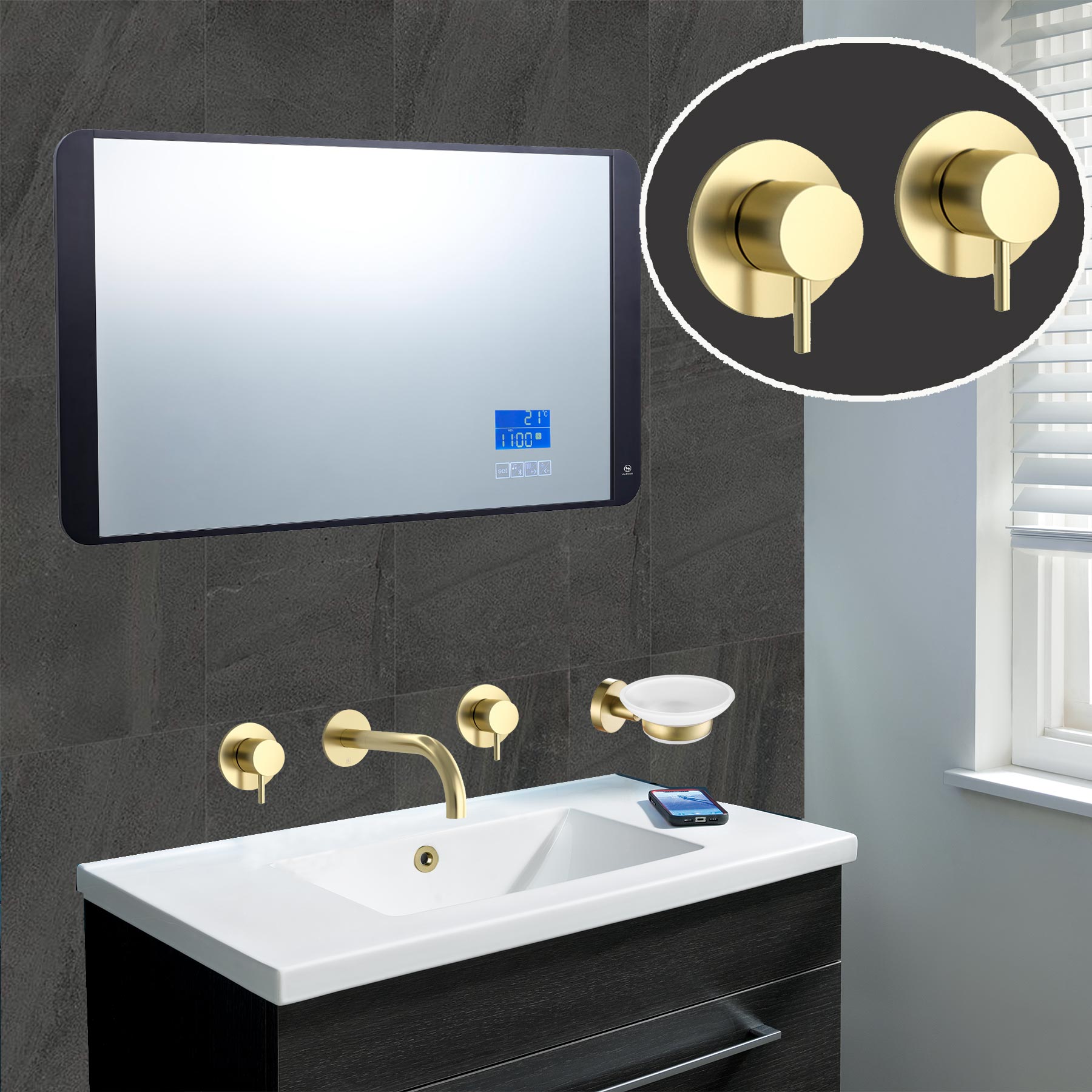 Modern Brushed Gold Shower Valve with Stylish Round Handle Brass Finish