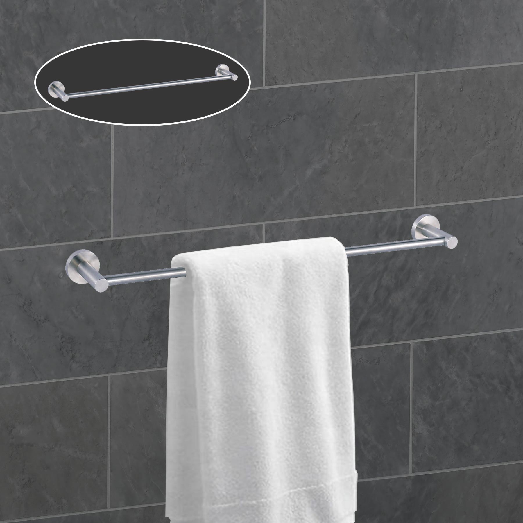 Inox Brushed Stainless Steel Wall Mounted Towel Rail - 643mm