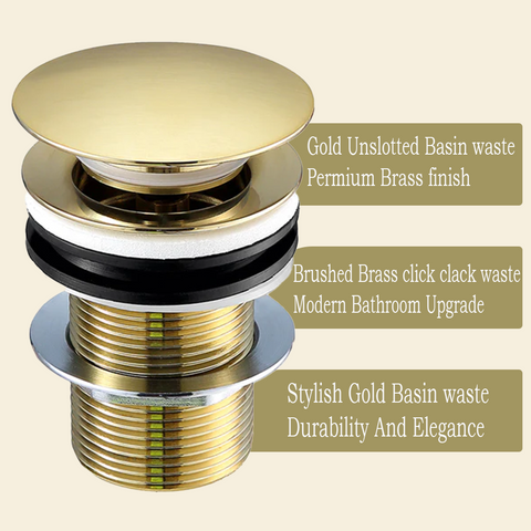 Unslotted Click Clack Basin Waste - Brushed Brass