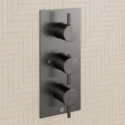 Brushed Black 2 Outlet 3 Handles Thermostatic Concealed Valve 1200