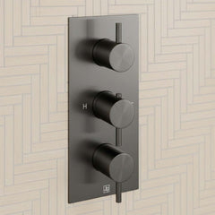 Brushed Black 2 Outlet 3 Handles Thermostatic Concealed Valve