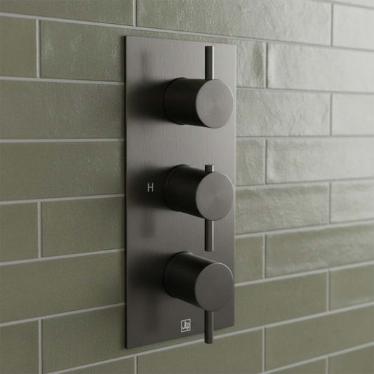  Brushed Black 2 Outlets 3 Dials Thermostatic Concealed Valve 1200