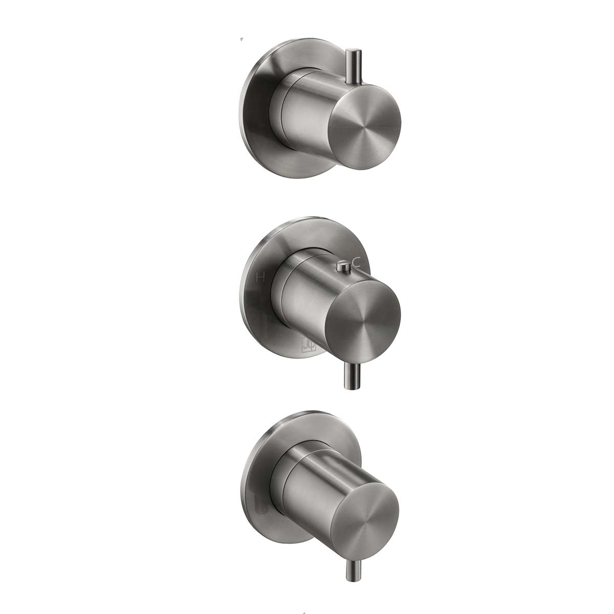 Brushed Black Concealed Thermostatic 3 Handles 2 Outlet Shower Valve