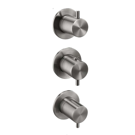 Brushed Black Concealed Thermostatic 3 Handles 2 Outlet Shower Valve 1200