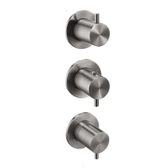 Brushed Black Concealed Thermostatic 3 Handles 2 Outlet Shower Valve