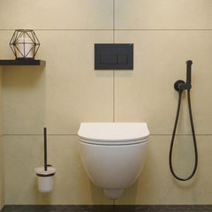 Brushed Black Toilet Brush Holder with Brush Set & Douche Kit with Safety Stop