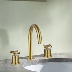 Brushed brass 3-hole basin mixer tap