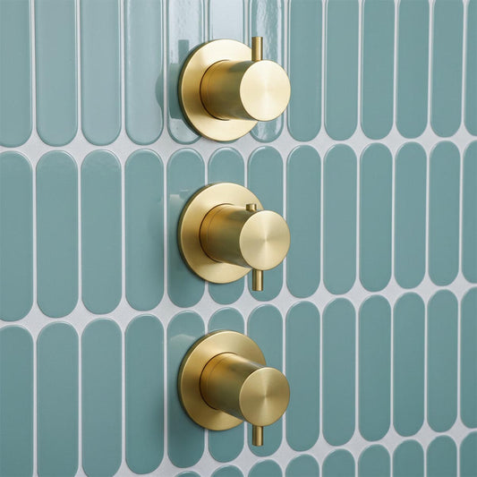 Brushed Brass Concealed Thermostatic 3 Handles 2 Outlet Shower Valve - Ireland 1200