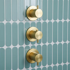 Brushed Brass Concealed Thermostatic 3 Handles 2 Outlet Shower Valve - Ireland