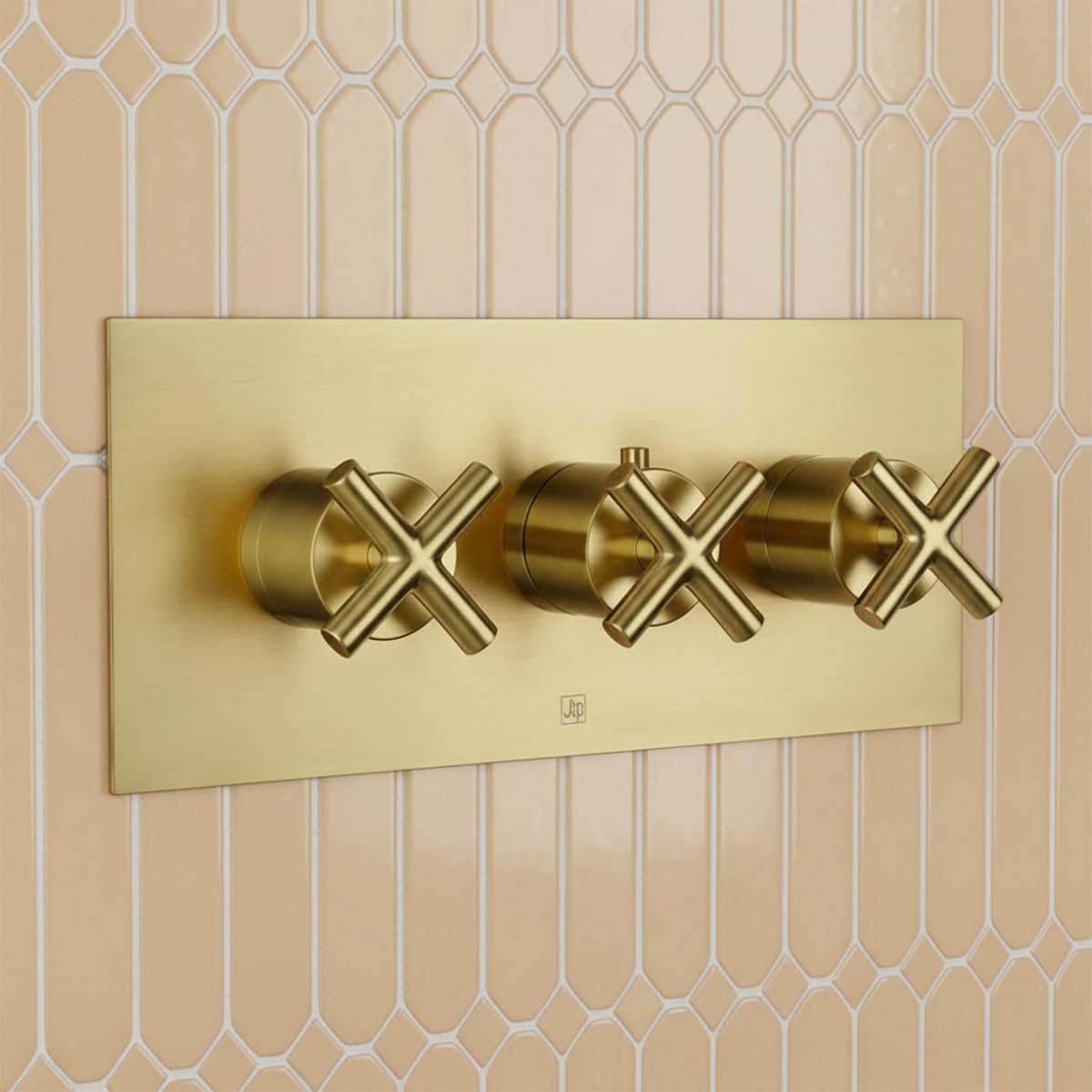 Brushed Brass Crosshead 3 Outlet Concealed Thermostatic Shower Valve