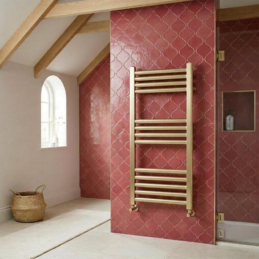 Brushed Brass Dual Fuel Towel Rail 800mm x 500mm 1200