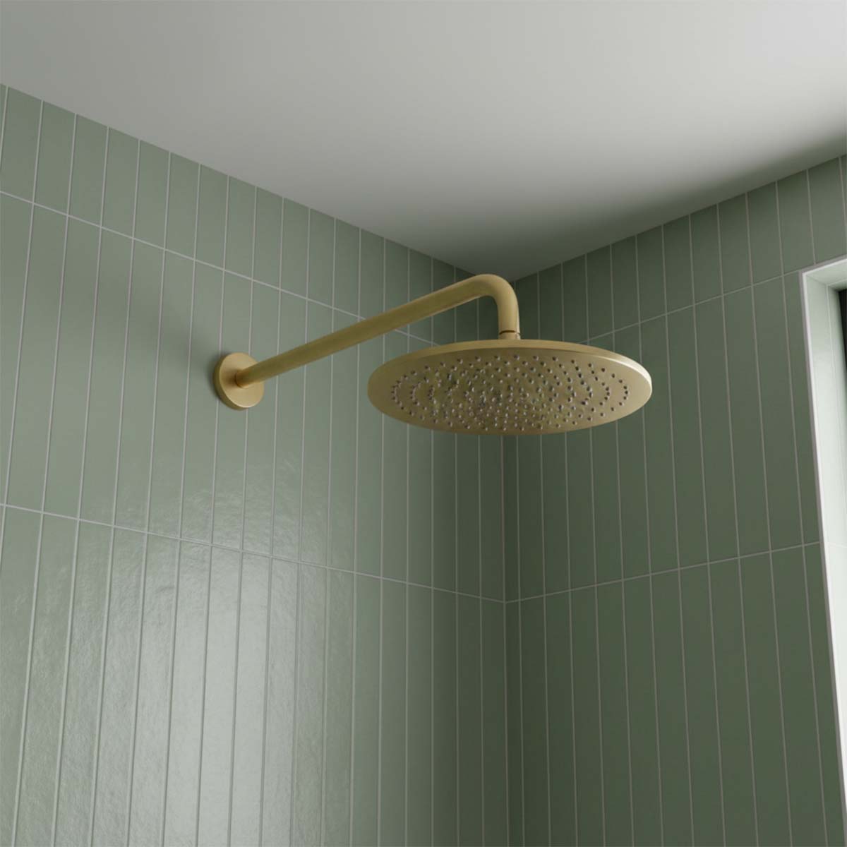 Brushed Brass Shower Arm 400mm & Rainfall Shower Head 300mm Set