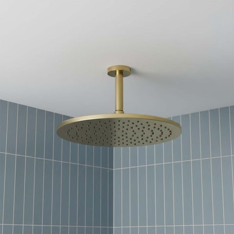 Brushed Brass Shower Head 250mm  & Ceiling Shower Arm - 150mm Set