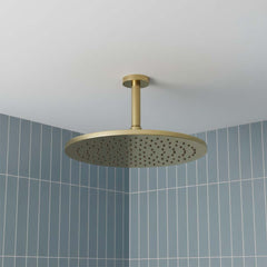 Brushed Brass Shower Head 250mm  & Ceiling Shower Arm - 150mm Set