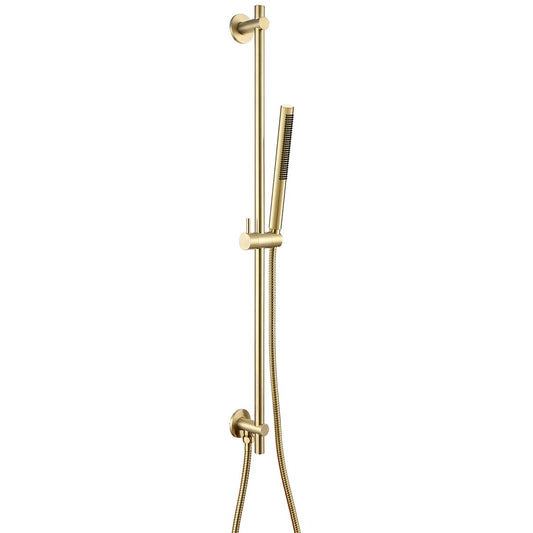 Brushed Brass Slider Rail Kit with Single Function Shower Head and Bottom Outlet 1200