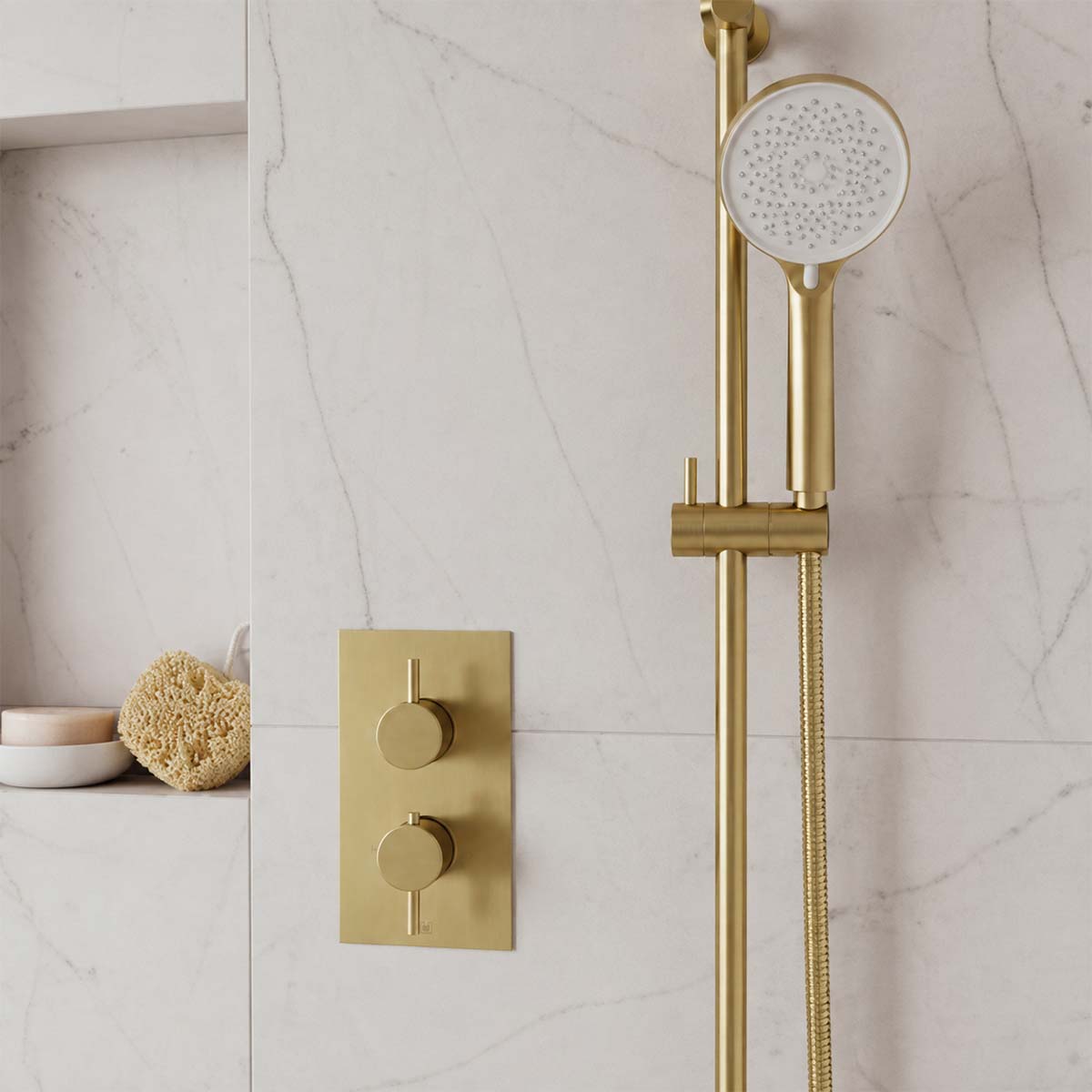 Brushed Brass Slider Rail Shower Kit with Round Handset  