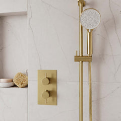 Brushed Brass Slider Rail Shower Kit with Round Handset  
