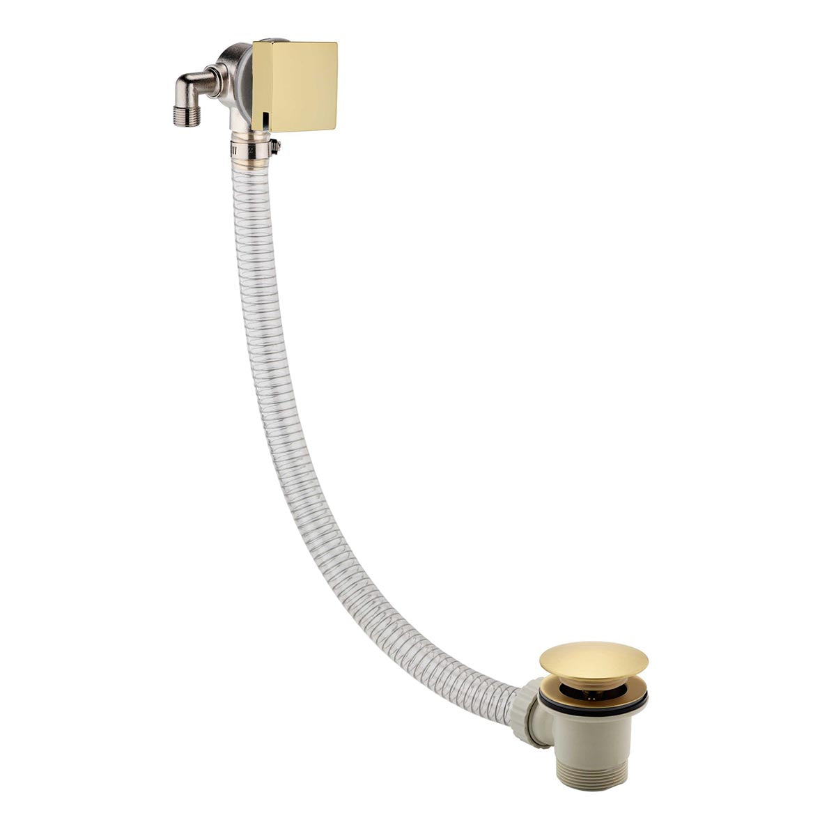 Brushed Brass Square Exofil Click Clack Bath Waste with Overflow Filler