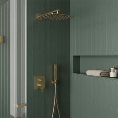 Brushed Brass Square Shower Head 250mm and Shower Arm - 400mm ireland 