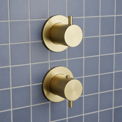 Brushed Brass Thermostatic 2 Outlet 2 Dials Concealed Shower Valve 