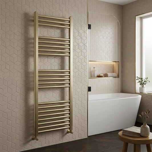 Brushed Brass Heated Towel Rail 1200mm x 500mm 1200