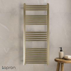 Brushed Brass Vertical Heated Towel Rail Radiator 1200mm x 500mm