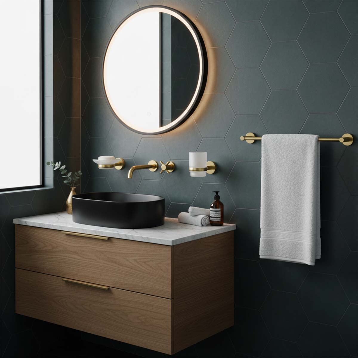 Brushed Brass Wall Mounted Soap Dish, Tumbler Holder and Towel Bar Holder