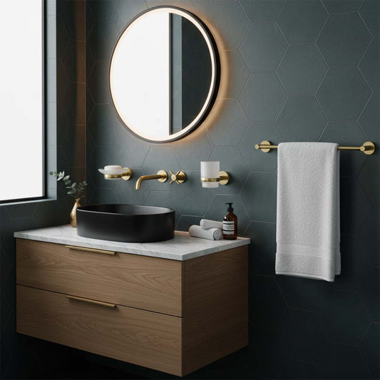 Brushed Brass Wall Mounted Soap Dish, Tumbler Holder and Towel Bar Holder 1200