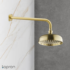 Brushed Brass Wall Shower Arm 400mm and Shower Head 200mm