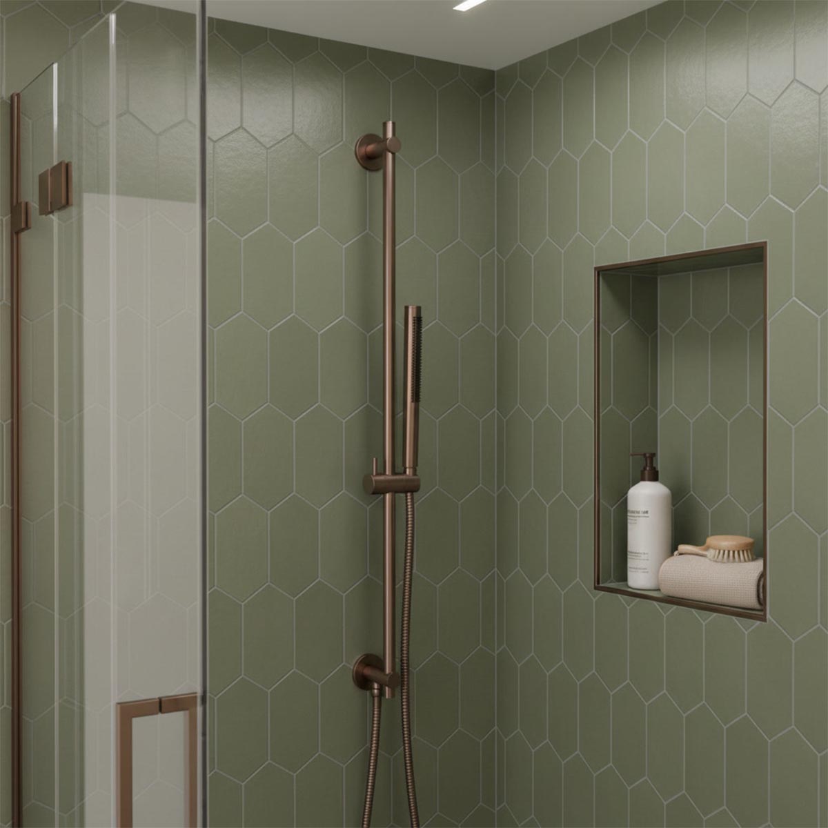 Brushed Bronze Shower Slider Rail Kit with Water Outlet and Pencil Handle