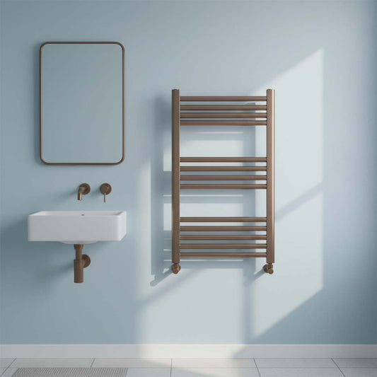 Brushed Bronze Heated Towel Rail Radiator 800mm x 500mm - Dual Fuel Ireland 