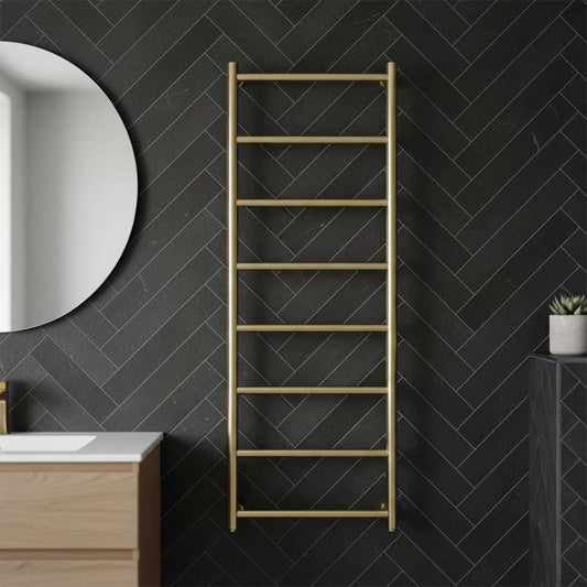 Brushed Gold Heated Towel Rail 1200mm x 500mm - Dual Fuel 1200