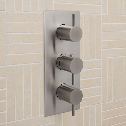 Brushed Stainless Steel Concealed Thermostatic 2 Outlets Shower Valve 1200