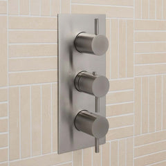 Brushed Stainless Steel Concealed Thermostatic 2 Outlets Shower Valve