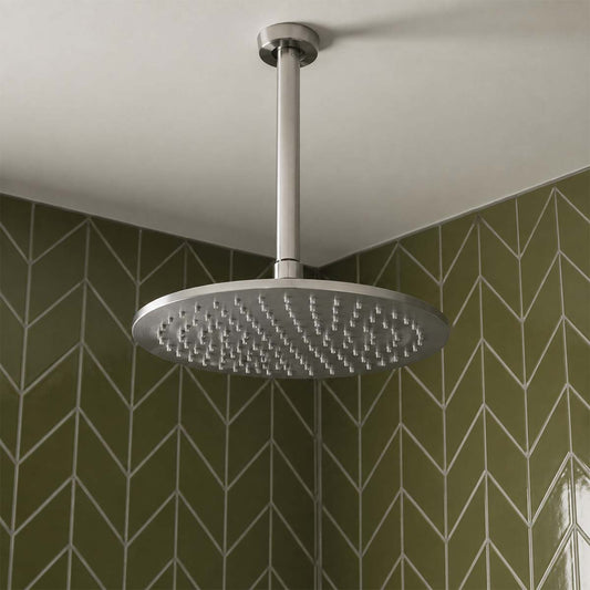 Brushed Stainless Steel Round Shower Head 200mm with Ceiling Shower Head Arm 200mm Ireland  1200