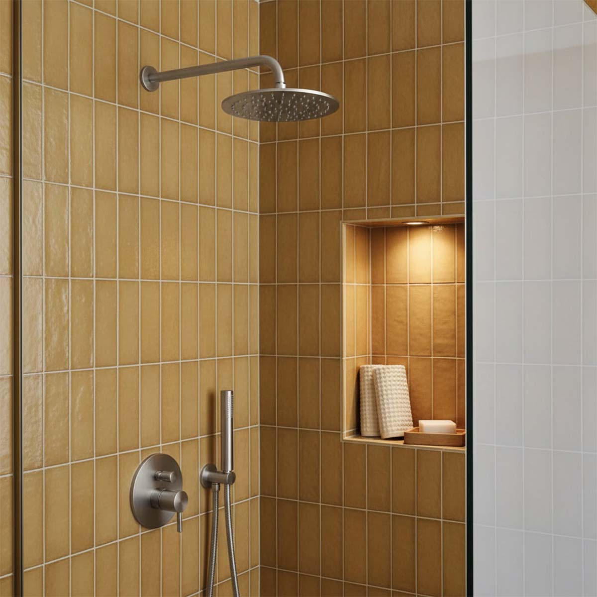 Brushed Stainless Steel Shower Arm 400mm and Shower Head 300mm