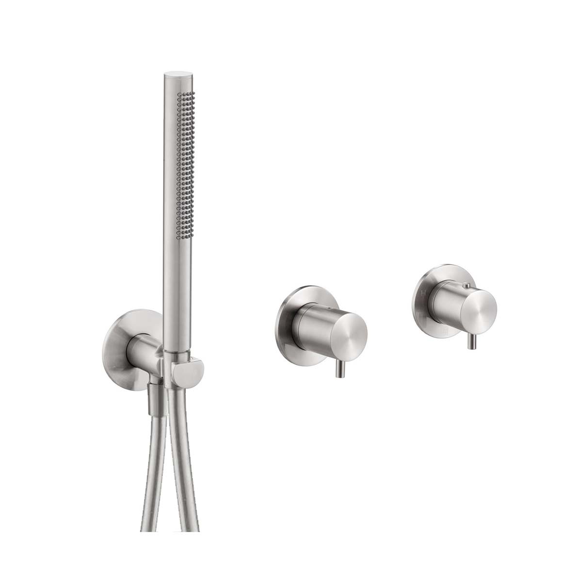 Brushed Stainless Steel Thermostatic Concealed 2 Outlet Shower Valve with Handset