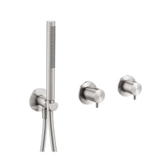 Brushed Stainless Steel Thermostatic Concealed 2 Outlet Shower Valve with Handset